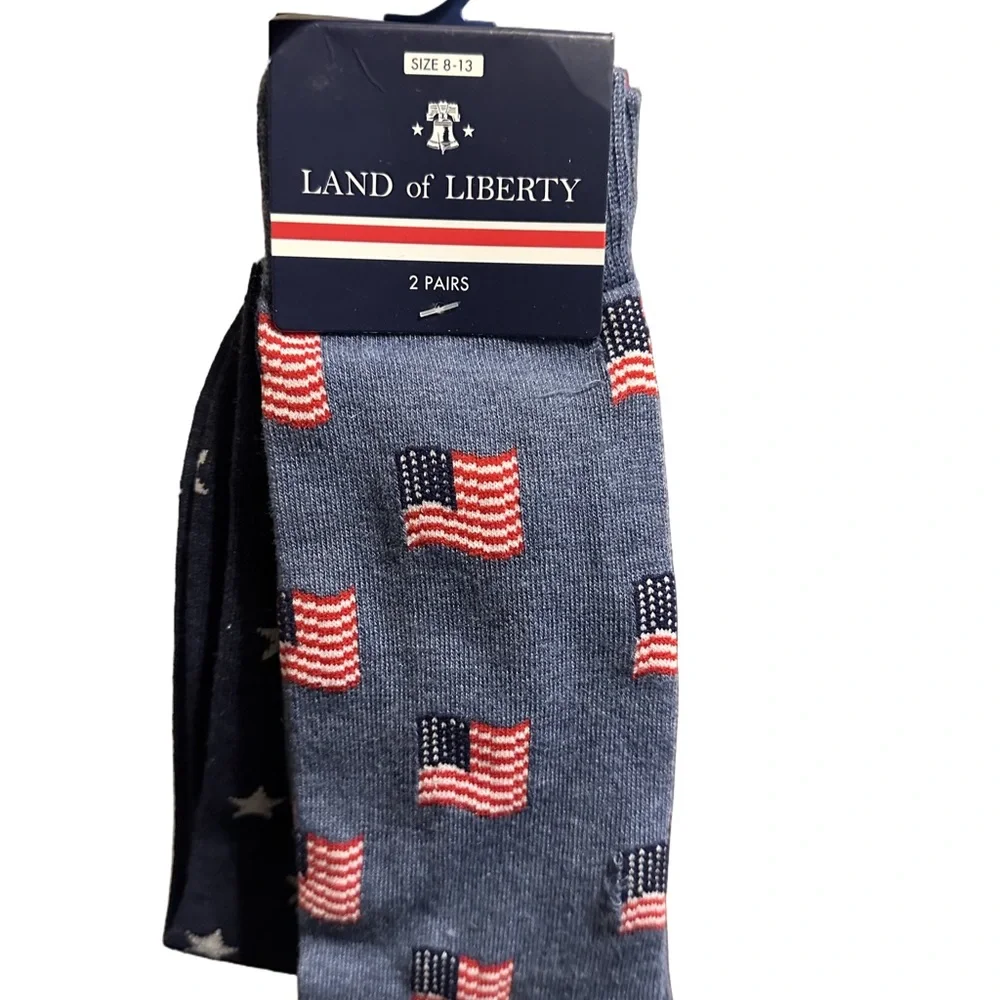 Kohl's 2 Pack Land of Liberty Flag Socks - Blue and Red Size: 8-13
